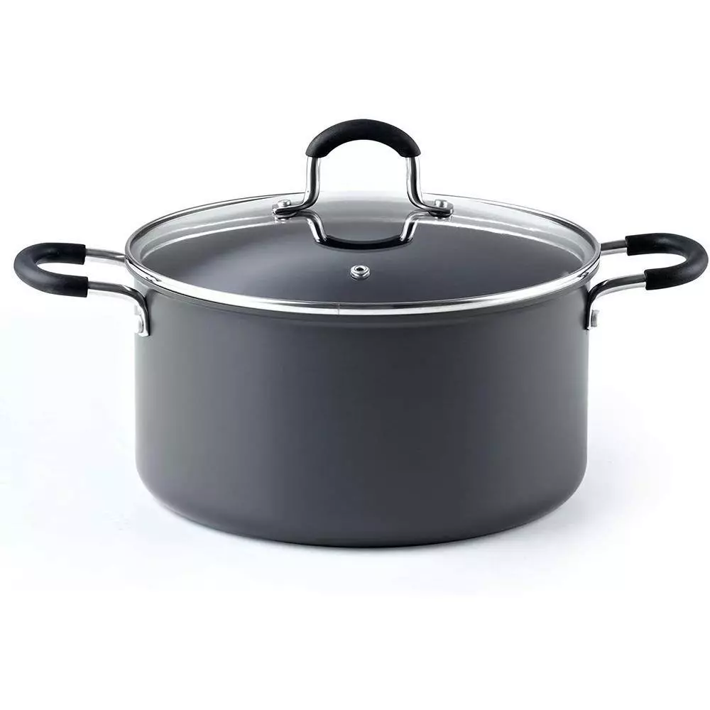 6 qt. Round Hard-Anodized Aluminum Nonstick Casserole Dish in Black with Glass Lid by Cook N Home 4 6 qt. Round Hard-Anodized Aluminum Nonstick Casserole Dish in Black with Glass Lid by Cook N Home - Image 2