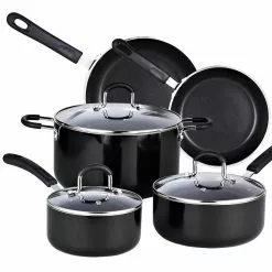8-Piece Aluminum Nonstick Cookware Set in Black by Cook N Home
