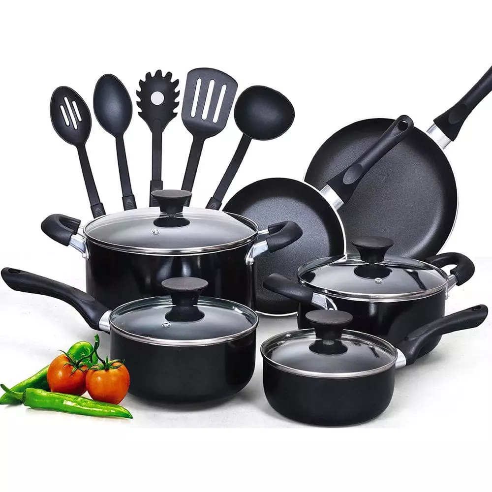 Stay Cool Handle 15-Piece Aluminum Nonstick Cookware Set in Black by Cook N Home 3 Stay Cool Handle 15-Piece Aluminum Nonstick Cookware Set in Black by Cook N Home