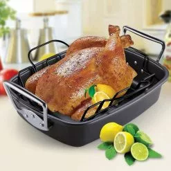 17 in. x 13 in. 12 qt. Black Aluminum Nonstick Roasting Pans with Rack by Cook N Home -Cookware Sales Shop black cook n home roasting pans 02669 31 1000