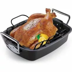 17 in. x 13 in. 12 qt. Black Aluminum Nonstick Roasting Pans with Rack by Cook N Home -Cookware Sales Shop black cook n home roasting pans 02669 fa 1000