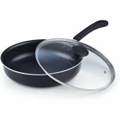 3.5 qt. Nonstick Aluminum Deep Fry Jumbo Cooker with Lid, Black 10.5-Inch Saute Pan by Cook N Home