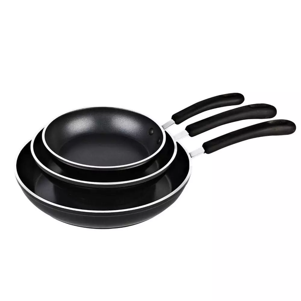 3-Piece Aluminum Nonstick Frying Pan Set in Black by Cook N Home 3 3-Piece Aluminum Nonstick Frying Pan Set in Black by Cook N Home