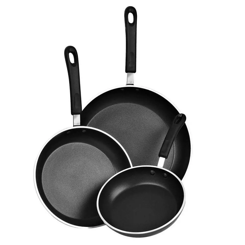 3-Piece Aluminum Nonstick Frying Pan Set in Black by Cook N Home 5 3-Piece Aluminum Nonstick Frying Pan Set in Black by Cook N Home - Image 3
