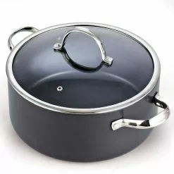 7 qt. Round Hard-Anodized Aluminum Nonstick Casserole Dish in Black with Glass Lid by Cooks Standard