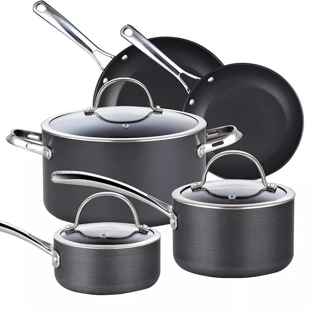 8- Piece Hard-Anodized Aluminum Nonstick Cookware Set in Black by Cooks Standard 3 8- Piece Hard-Anodized Aluminum Nonstick Cookware Set in Black by Cooks Standard