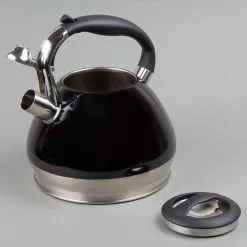 Triumph 14-Cup Black Stainless Steel Stovetop Tea Kettle with Whistle by Creative Home -Cookware Sales Shop black creative home tea kettles 77057 44 1000