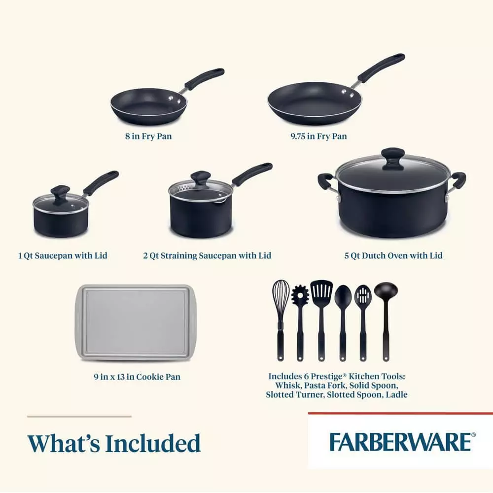 Cookstart 15-Piece Aluminum Nonstick Cookware Set in Black by Farberware 4 Cookstart 15-Piece Aluminum Nonstick Cookware Set in Black by Farberware - Image 2