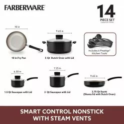Farberware Black 14-Piece Smart Control Cookware Nonstick Pots and Pans Set 15 Farberware Black 14-Piece Smart Control Cookware Nonstick Pots and Pans Set -Cookware Sales Shop black farberware pot pan sets 22397 c3 1000