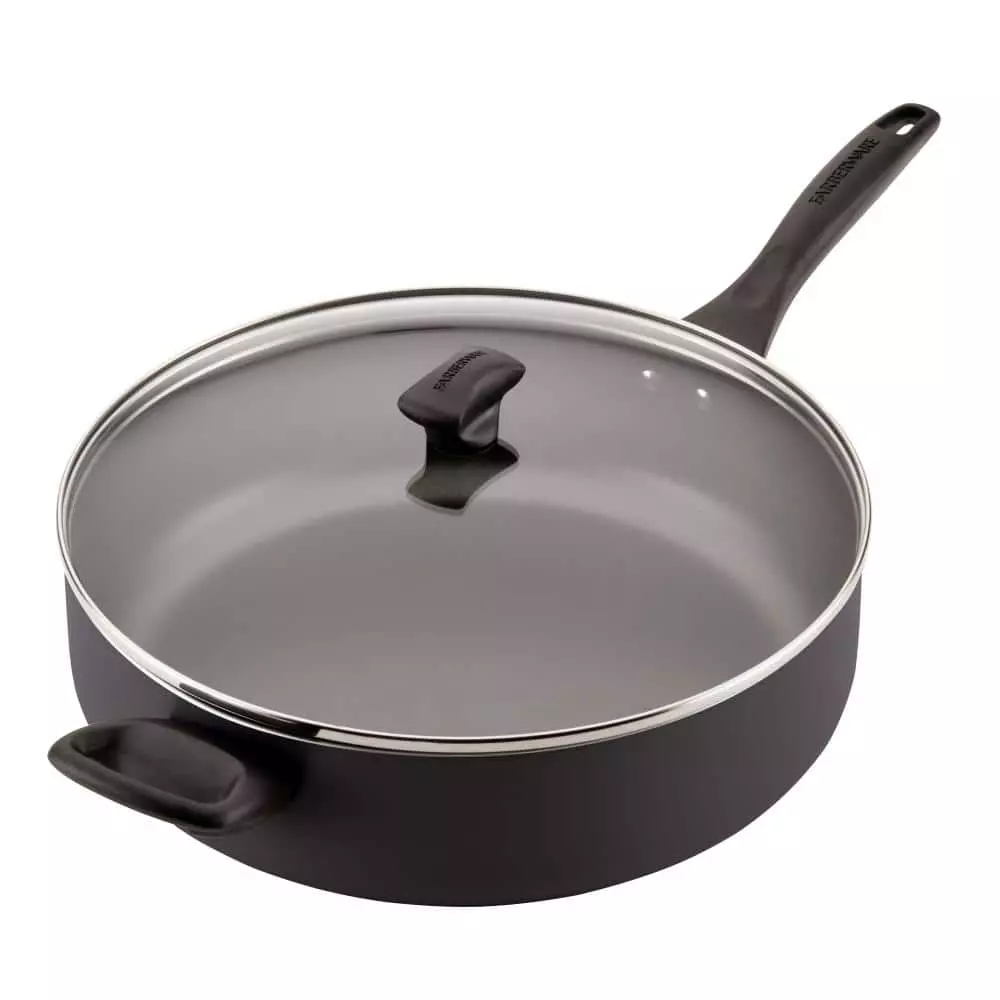 Dishwasher Safe 12 in. Aluminum Nonstick Skillet in Black with Glass Lid by Farberware 8 Dishwasher Safe 12 in. Aluminum Nonstick Skillet in Black with Glass Lid by Farberware - Image 6