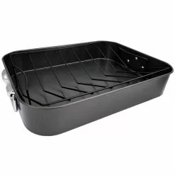 Top Roast 10 qt. Black Carbon Steel Roasting Pan with Rack by GIBSON HOME