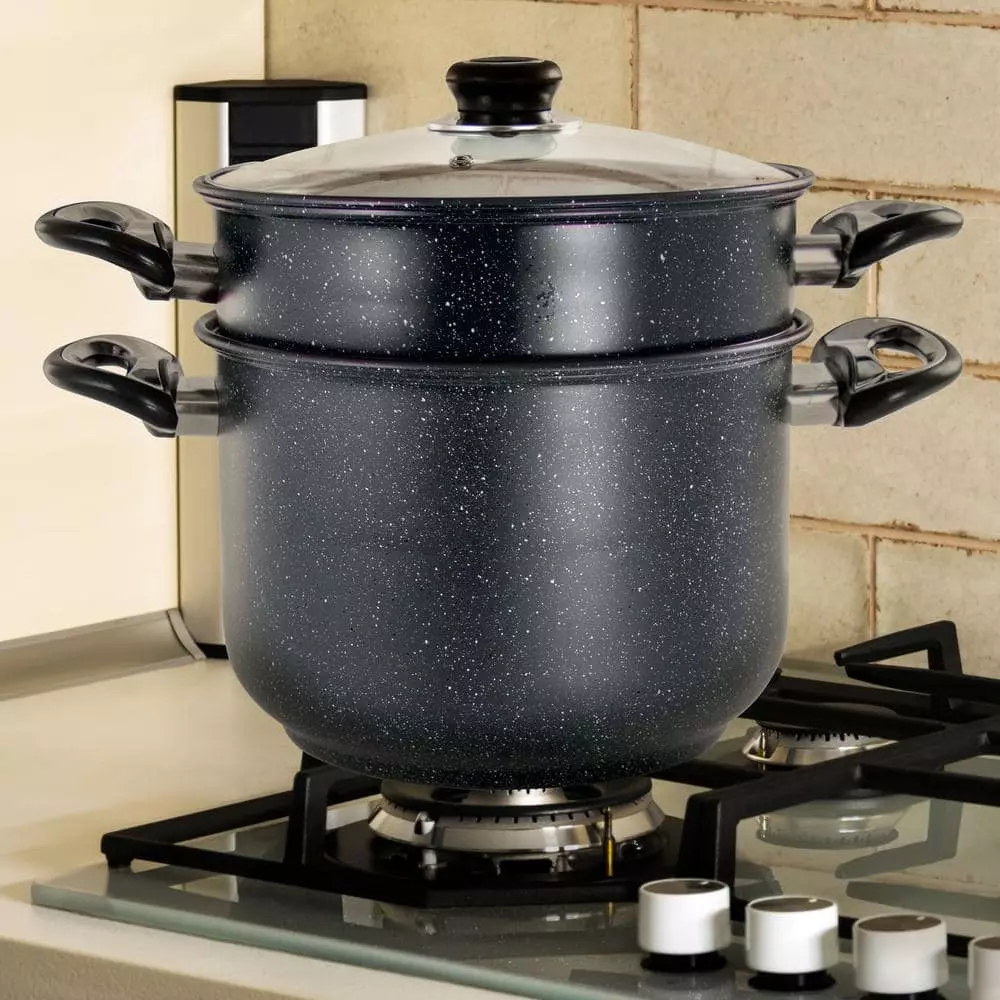 Leighton 3-Piece 8.5 Qt. Steel Nonstick Pasta Pot with Steamer in Black by GIBSON HOME 7 Leighton 3-Piece 8.5 Qt. Steel Nonstick Pasta Pot with Steamer in Black by GIBSON HOME - Image 5