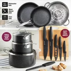17-Piece Aluminum Ultra-Durable Nonstick Diamond Infused Knives and Cookware Set with Cutting Board by Granite Stone Diamond 11 17-Piece Aluminum Ultra-Durable Nonstick Diamond Infused Knives and Cookware Set with Cutting Board by Granite Stone Diamond -Cookware Sales Shop black granite stone diamond pot pan sets 8305 1f 1000