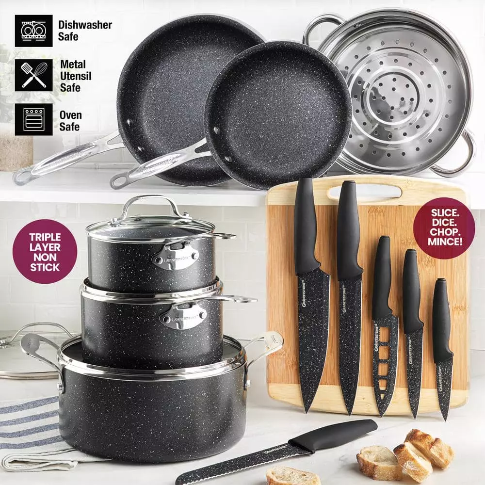 17-Piece Aluminum Ultra-Durable Nonstick Diamond Infused Knives and Cookware Set with Cutting Board by Granite Stone Diamond 6 17-Piece Aluminum Ultra-Durable Nonstick Diamond Infused Knives and Cookware Set with Cutting Board by Granite Stone Diamond - Image 4