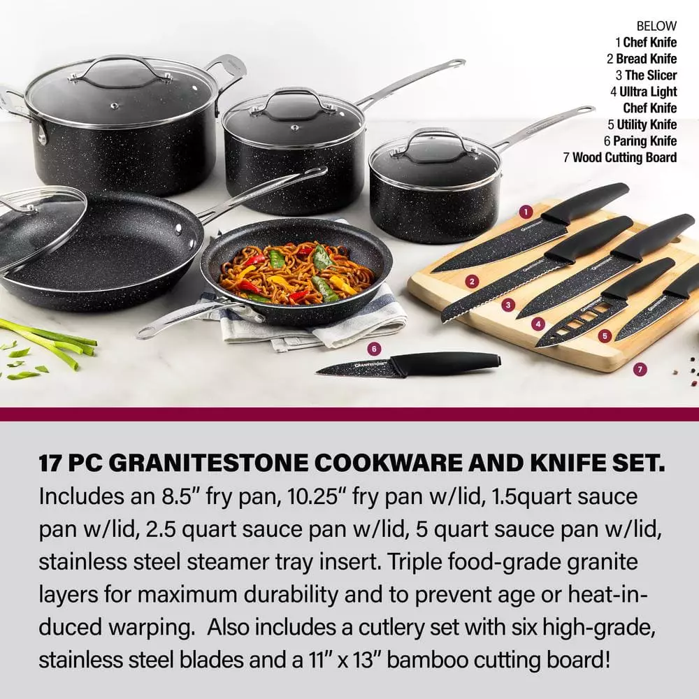 17-Piece Aluminum Ultra-Durable Nonstick Diamond Infused Knives and Cookware Set with Cutting Board by Granite Stone Diamond 5 17-Piece Aluminum Ultra-Durable Nonstick Diamond Infused Knives and Cookware Set with Cutting Board by Granite Stone Diamond - Image 3