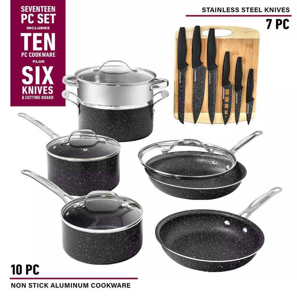 17-Piece Aluminum Ultra-Durable Nonstick Diamond Infused Knives and Cookware Set with Cutting Board by Granite Stone Diamond 4 17-Piece Aluminum Ultra-Durable Nonstick Diamond Infused Knives and Cookware Set with Cutting Board by Granite Stone Diamond - Image 2