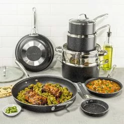 12-Piece Aluminum Ultra Durable Diamond Infused Nonstick Cookware Set with Glass Lids by GRANITESTONE 19 12-Piece Aluminum Ultra Durable Diamond Infused Nonstick Cookware Set with Glass Lids by GRANITESTONE -Cookware Sales Shop black granitestone pot pan sets 9581 31 1000