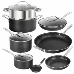 12-Piece Aluminum Ultra Durable Diamond Infused Nonstick Cookware Set with Glass Lids by GRANITESTONE