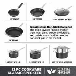 12-Piece Aluminum Ultra Durable Diamond Infused Nonstick Cookware Set with Glass Lids by GRANITESTONE 13 12-Piece Aluminum Ultra Durable Diamond Infused Nonstick Cookware Set with Glass Lids by GRANITESTONE -Cookware Sales Shop black granitestone pot pan sets 9581 c3 1000