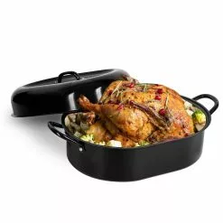 3.7 qt. Aluminum Nonstick Diamond Infused Coating Covered Oval Roasting Pan with Lid by GRANITESTONE