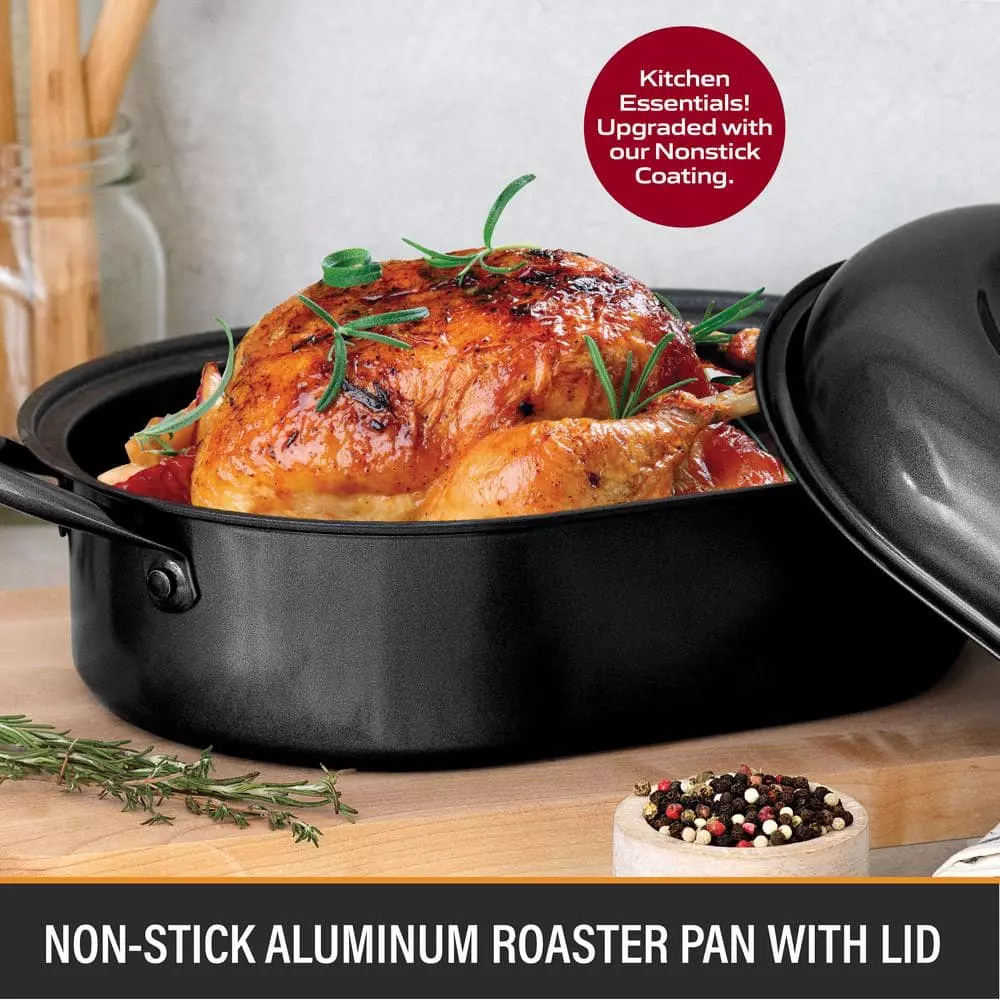 3.7 qt. Aluminum Nonstick Diamond Infused Coating Covered Oval Roasting Pan with Lid by GRANITESTONE 4 3.7 qt. Aluminum Nonstick Diamond Infused Coating Covered Oval Roasting Pan with Lid by GRANITESTONE - Image 2