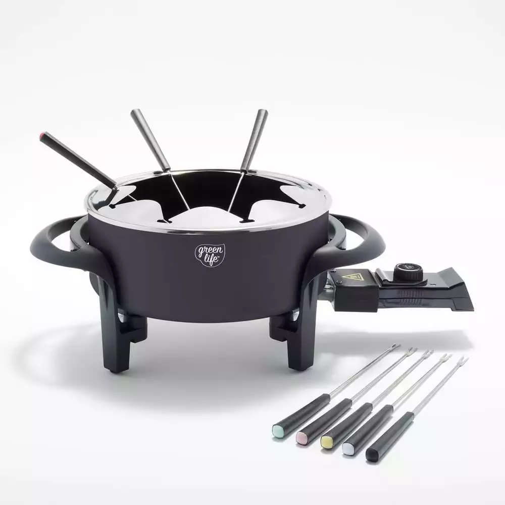 3 qt. Black Ceramic Non-Stick Multi-Use Fondue Pot Set with 8-Fondue Forks by GreenLife 3 3 qt. Black Ceramic Non-Stick Multi-Use Fondue Pot Set with 8-Fondue Forks by GreenLife