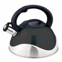 3 qt. 12-Cup Black Stainless Steel Whistling Tea Kettle by J&V TEXTILES
