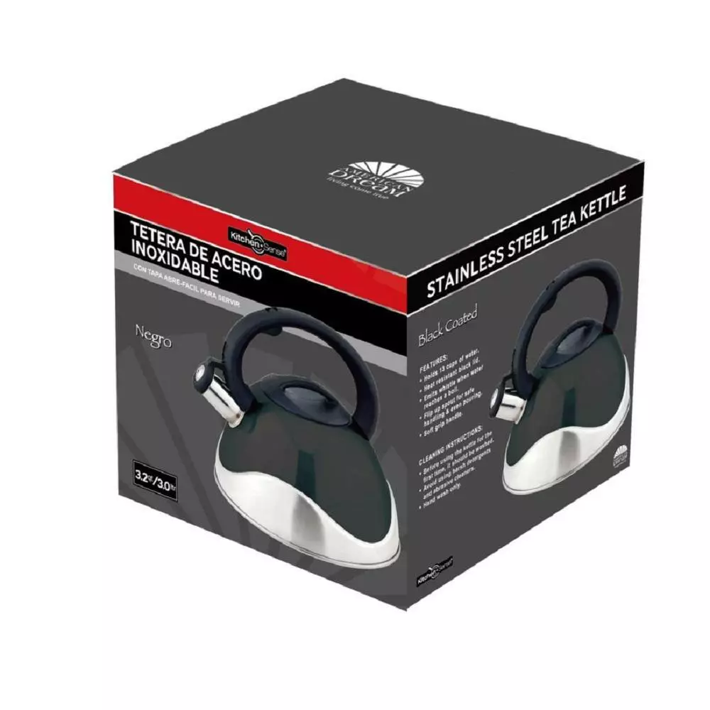 3 qt. 12-Cup Black Stainless Steel Whistling Tea Kettle by J&V TEXTILES 4 3 qt. 12-Cup Black Stainless Steel Whistling Tea Kettle by J&V TEXTILES - Image 2
