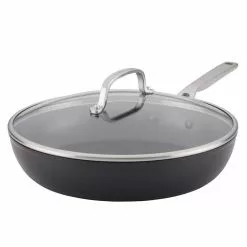 12.25 in. Hard-Anodized Induction Aluminum Nonstick Frying Pan with Lid Black Matte by KitchenAid