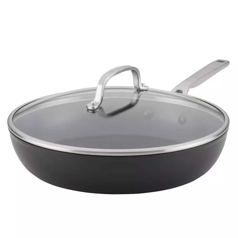 12.25 in. Hard-Anodized Induction Aluminum Nonstick Frying Pan with Lid Black Matte by KitchenAid 3 12.25 in. Hard-Anodized Induction Aluminum Nonstick Frying Pan with Lid Black Matte by KitchenAid