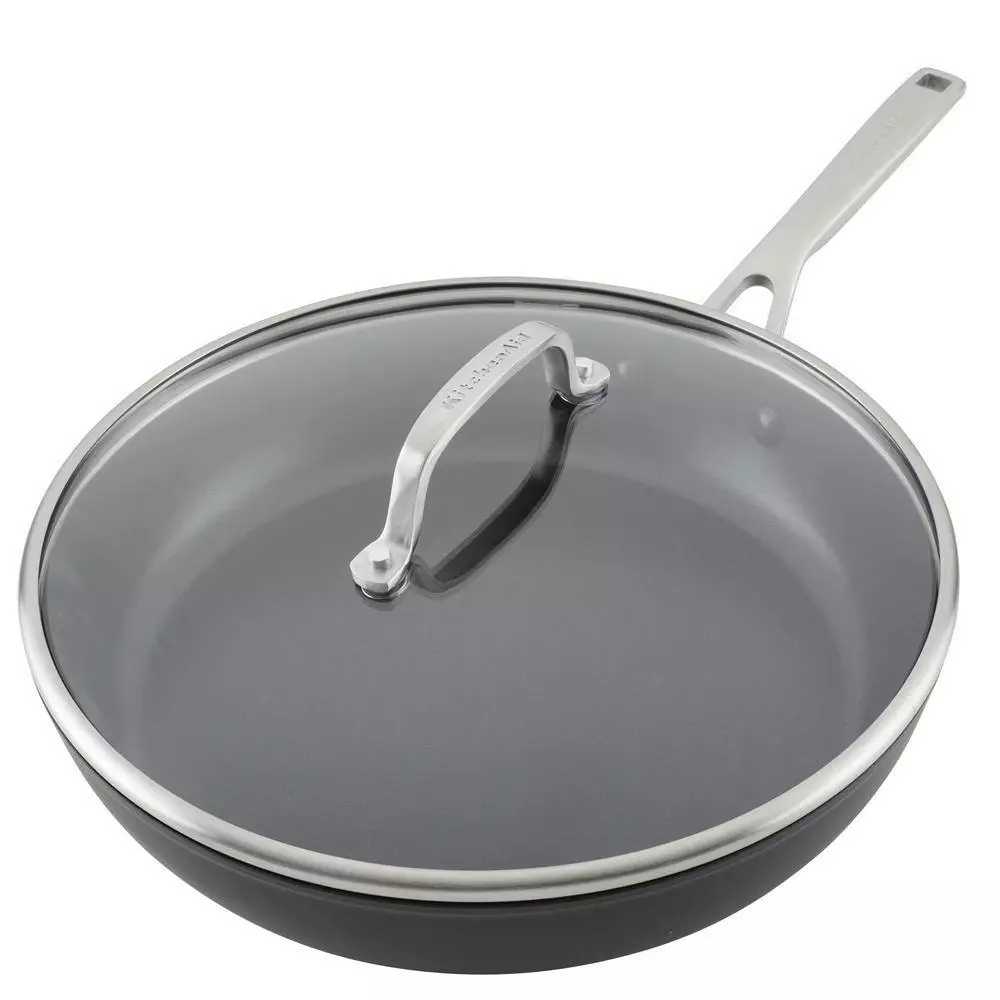 12.25 in. Hard-Anodized Induction Aluminum Nonstick Frying Pan with Lid Black Matte by KitchenAid 10 12.25 in. Hard-Anodized Induction Aluminum Nonstick Frying Pan with Lid Black Matte by KitchenAid - Image 8