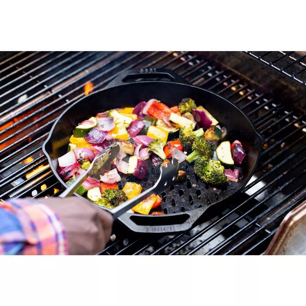 12 in. Cast Iron Dual Handle Grill Basket in Black by Lodge 4 12 in. Cast Iron Dual Handle Grill Basket in Black by Lodge - Image 2