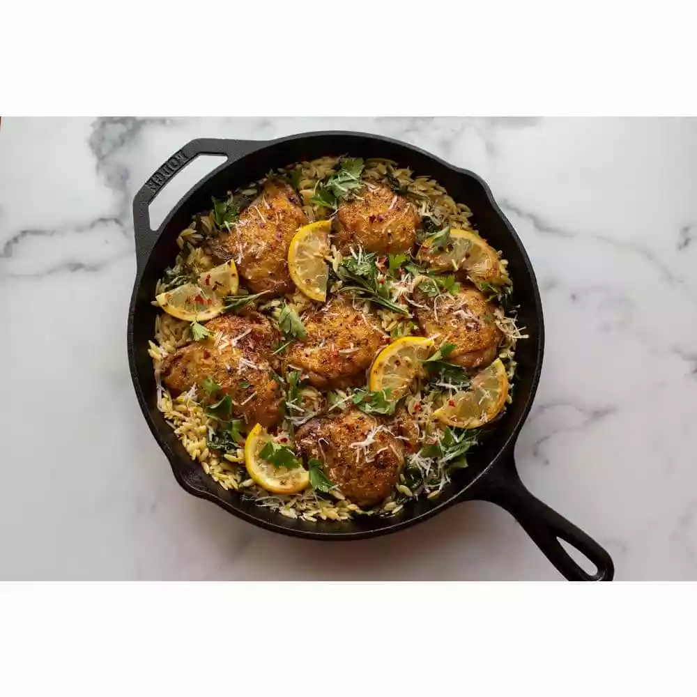 12 in. Cast Iron Skillet in Black with Pour Spout by Lodge 12 12 in. Cast Iron Skillet in Black with Pour Spout by Lodge - Image 10