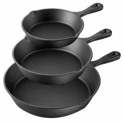 Pre-Seasoned 3-Piece Cast Iron Skillet Set by MegaChef