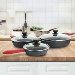 Pre-Seasoned 9-Piece Cast Iron Skillet with Lids by MegaChef -Cookware Sales Shop black megachef skillets 985114405m 31 1000