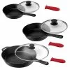 Pre-Seasoned 9-Piece Cast Iron Skillet with Lids by MegaChef -Cookware Sales Shop black megachef skillets 985114405m 64 1000
