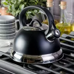 Flintshire 1.75 qt. 7-Cup Black Stainless Steel Whistling Stovetop Tea Kettle by Mr. Coffee -Cookware Sales Shop black mr coffee tea kettles 985118842m 76 1000