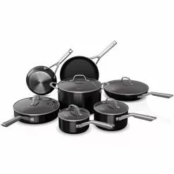 Foodi NeverStick 12-Piece Stainless Steel Nonstick Cookware Set with Lids in Black by NINJA