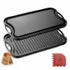 19.96 in. Kitchen Flat Grill Plate Pan Reversible Cast Iron Griddle Classic Flat Grill Pan Design with Scraper by NutriChef 1 19.96 in. Kitchen Flat Grill Plate Pan Reversible Cast Iron Griddle Classic Flat Grill Pan Design with Scraper by NutriChef -Cookware Sales Shop black nutrichef grill pans nccirg64 64 1000