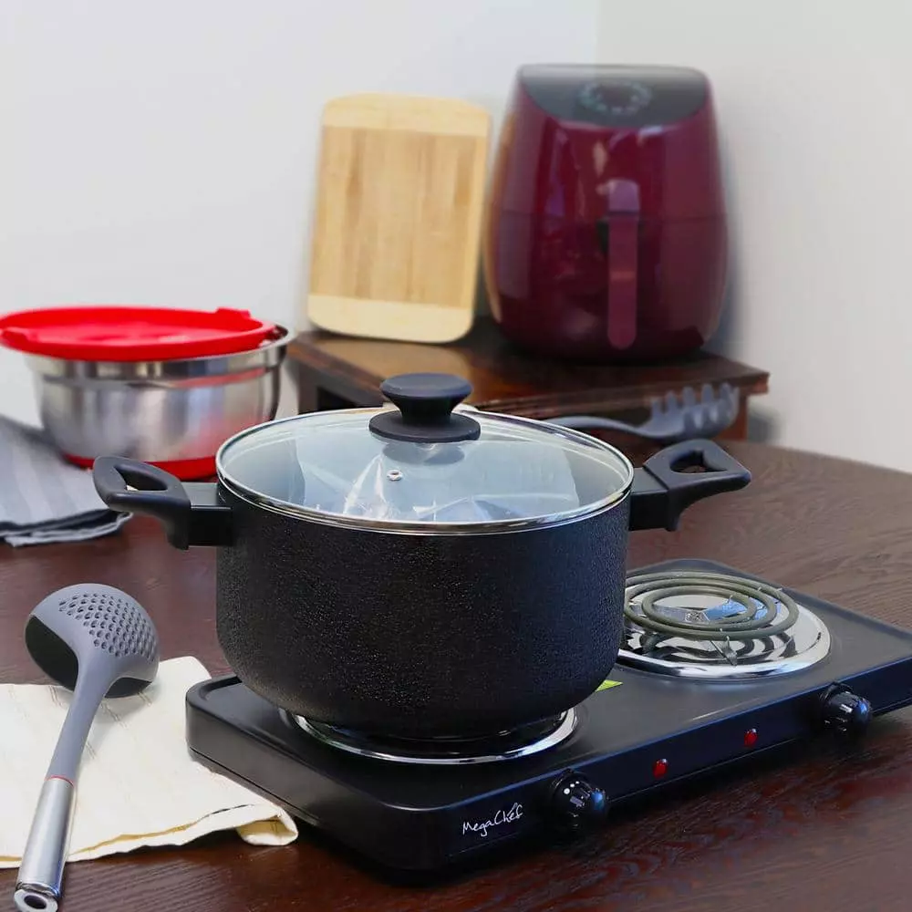 Ashford 6 qt. Round Aluminum Nonstick Dutch Oven in Black with Glass Lid by Oster 6 Ashford 6 qt. Round Aluminum Nonstick Dutch Oven in Black with Glass Lid by Oster - Image 4