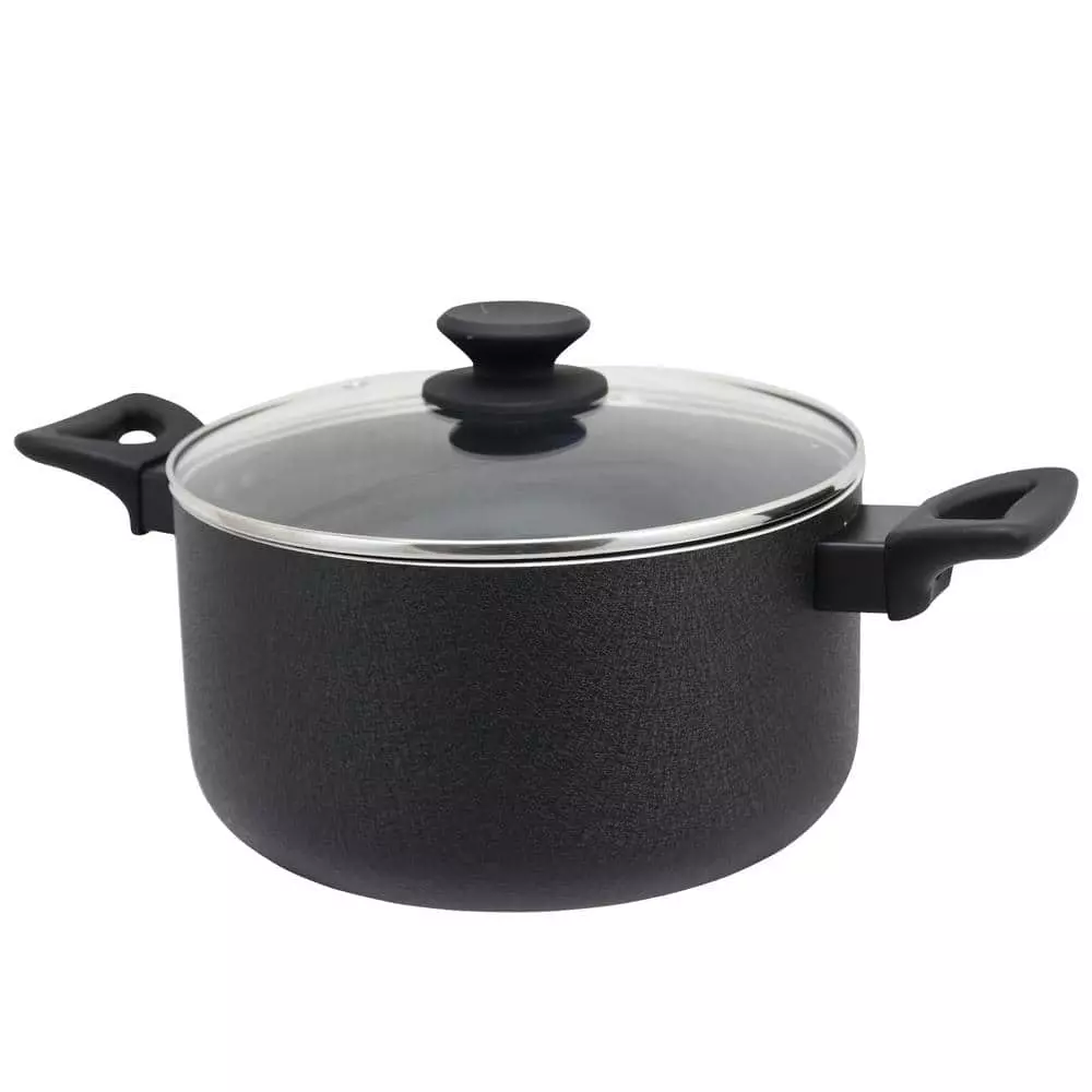Ashford 6 qt. Round Aluminum Nonstick Dutch Oven in Black with Glass Lid by Oster 3 Ashford 6 qt. Round Aluminum Nonstick Dutch Oven in Black with Glass Lid by Oster