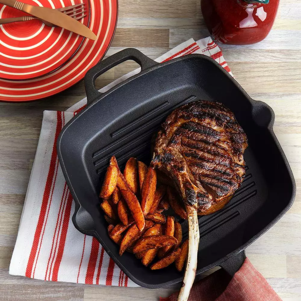 Castaway 10 in. Square Cast Iron Grill Pan with Pouring Spouts by Oster 10 Castaway 10 in. Square Cast Iron Grill Pan with Pouring Spouts by Oster - Image 8