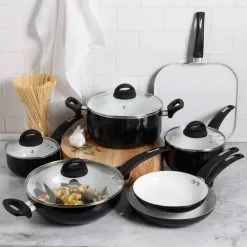 Herstal 11-Piece Aluminum Ceramic Nonstick Cookware Set in Black by Oster 7 Herstal 11-Piece Aluminum Ceramic Nonstick Cookware Set in Black by Oster -Cookware Sales Shop black oster pot pan sets 985100160m 4f 1000