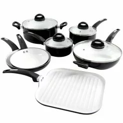 Herstal 11-Piece Aluminum Ceramic Nonstick Cookware Set in Black by Oster