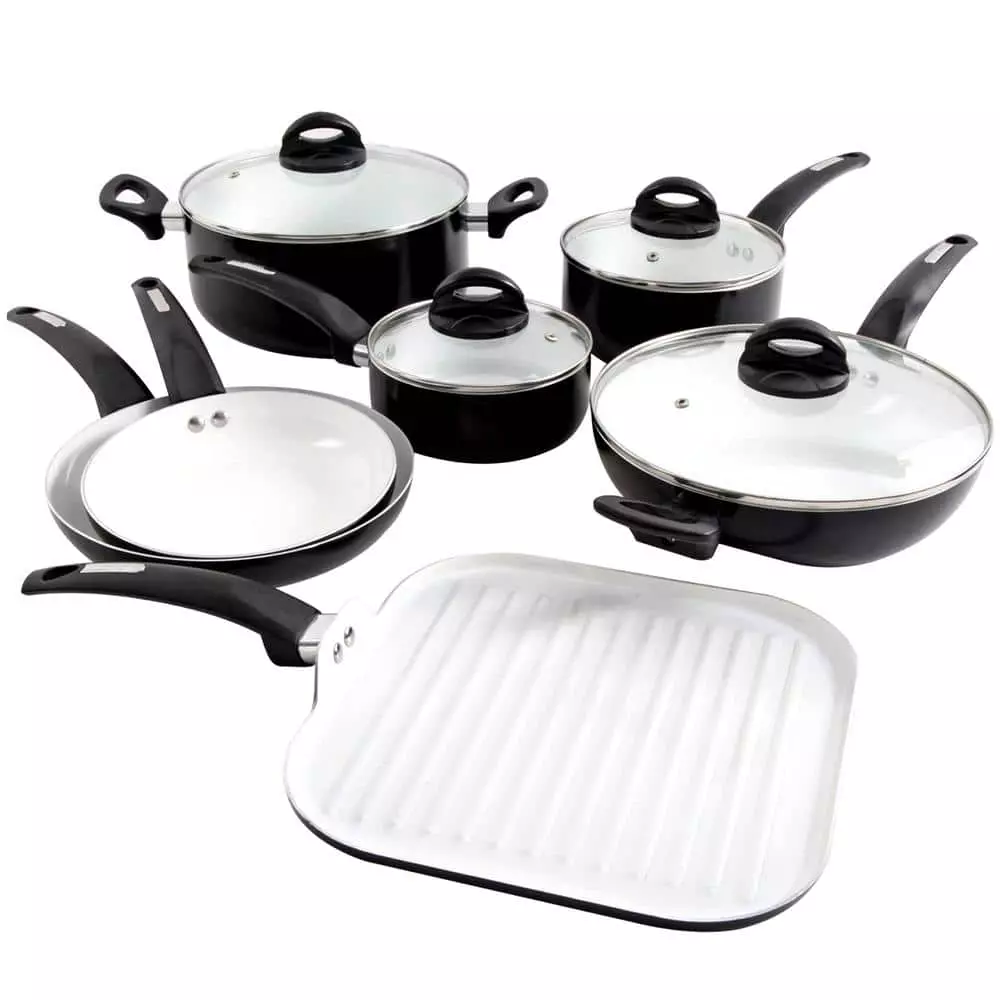 Herstal 11-Piece Aluminum Ceramic Nonstick Cookware Set in Black by Oster 3 Herstal 11-Piece Aluminum Ceramic Nonstick Cookware Set in Black by Oster