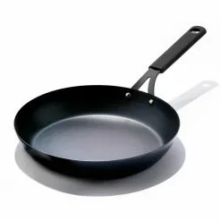 Black Steel 12 in. Pre-Seasoned Carbon Steel Induction Safe Frying Pan with Silicone Sleeve in Black by OXO