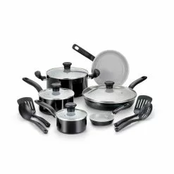 Initiatives 14-Piece Aluminum Ceramic Nonstick Cookware Set in Black by T-fal