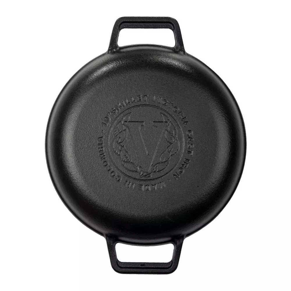 12 in. Seasoned Black Cast Iron Grill Skillet with Double Loop Handles by Victoria 5 12 in. Seasoned Black Cast Iron Grill Skillet with Double Loop Handles by Victoria - Image 3