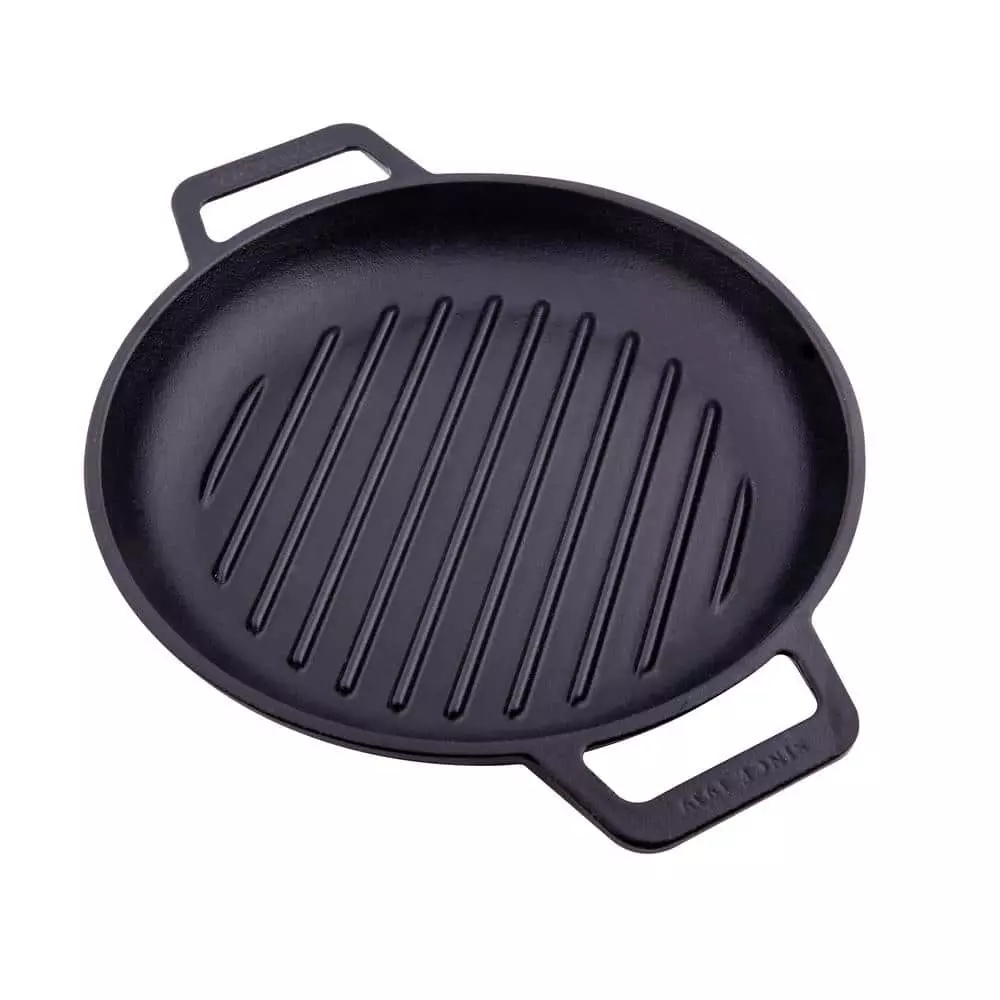 12 in. Seasoned Black Cast Iron Grill Skillet with Double Loop Handles by Victoria 3 12 in. Seasoned Black Cast Iron Grill Skillet with Double Loop Handles by Victoria