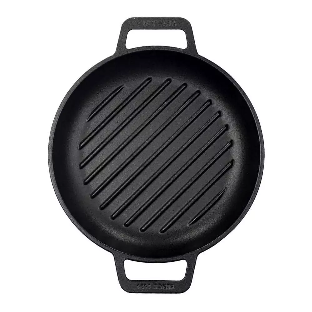 12 in. Seasoned Black Cast Iron Grill Skillet with Double Loop Handles by Victoria 4 12 in. Seasoned Black Cast Iron Grill Skillet with Double Loop Handles by Victoria - Image 2